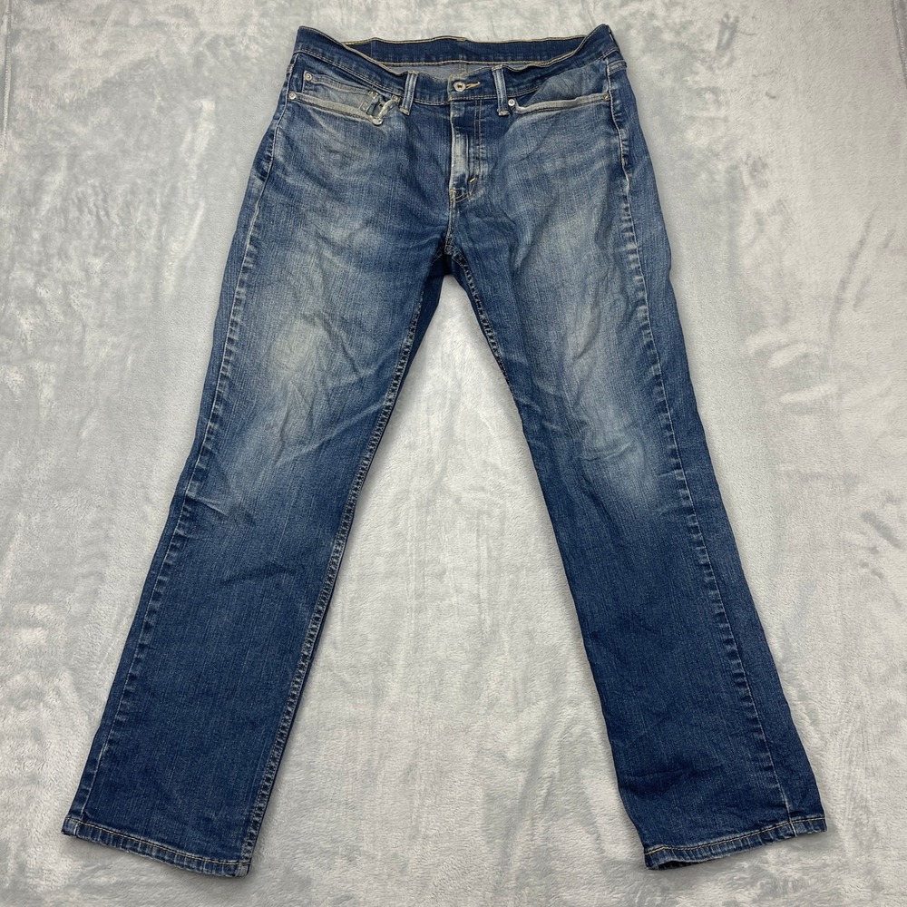 Levi's 514 Jeans Mens‎ 34x30 Blue Denim Faded Double Stitch Red Tab Straight Leg